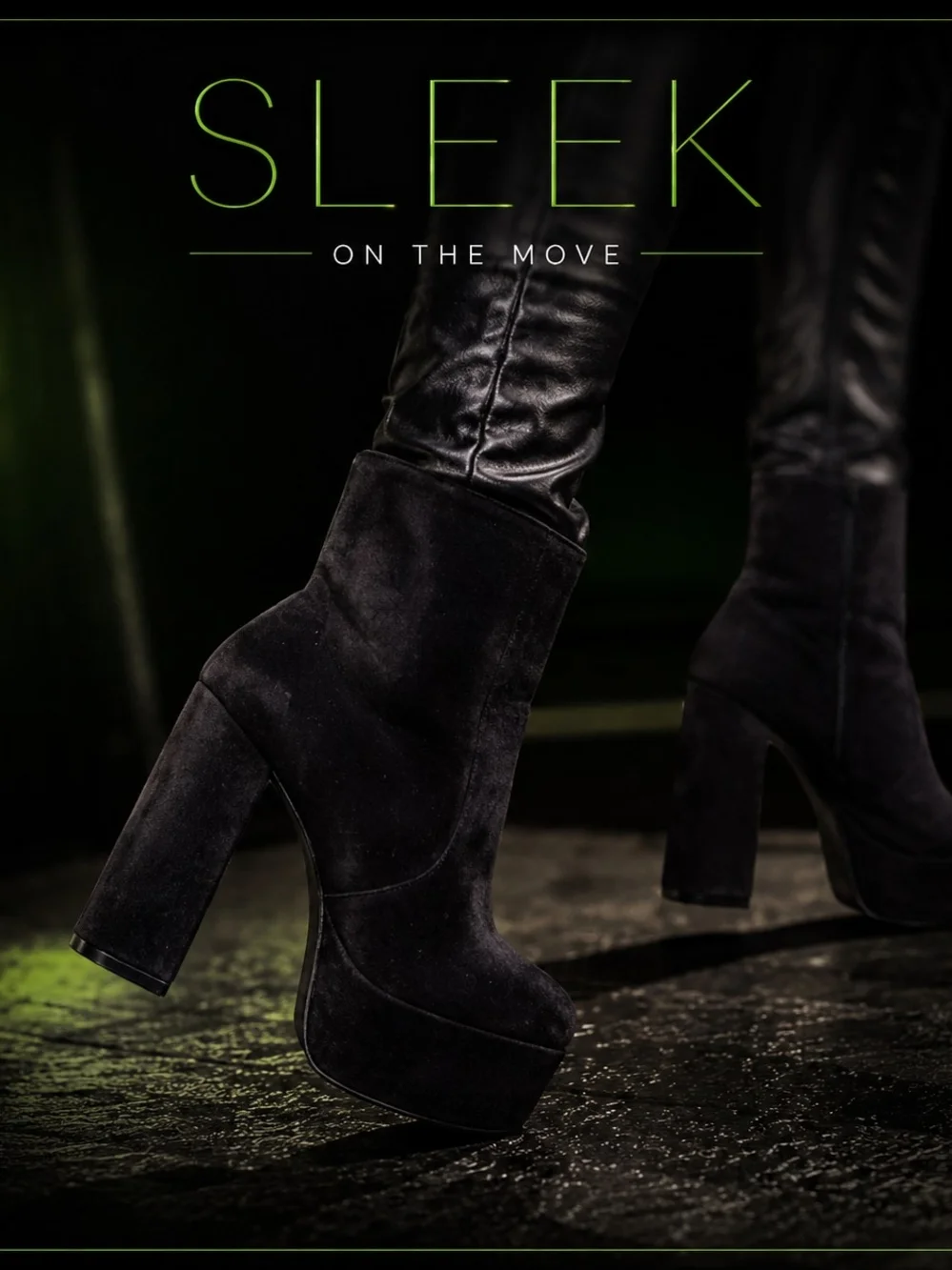 Lee Black Suede Platform Booties with Block Heel